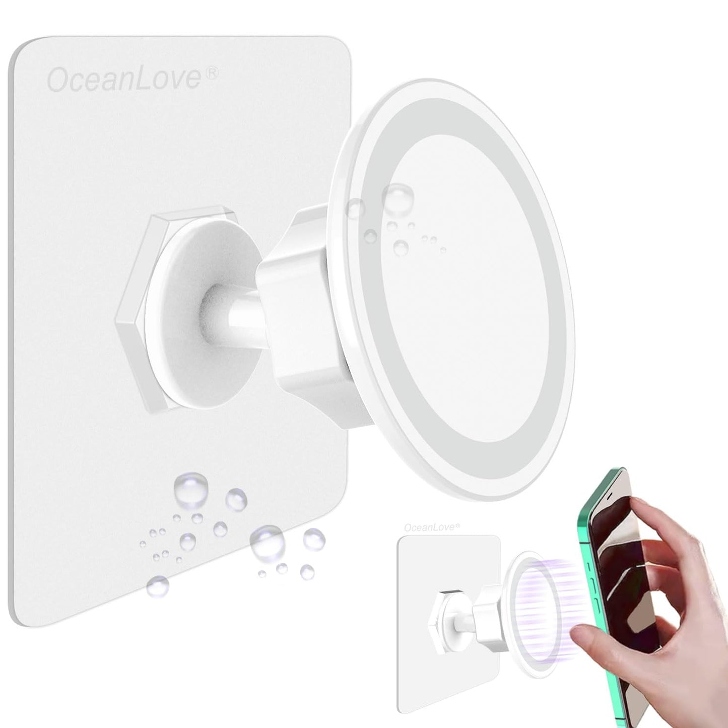 OCEANLOVE for MagSafe Wall Mount Magnetic Phone Holder, Self-Adhesive, 360 Rotatable, Waterproof, Compatible with iPhone 17/16/15/14/13/12,All Phones
