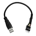 BAIRONG Black 9-Pin USB IDC Male Header to Single USB 2.0 Type A Male Cable 7.8 Inches