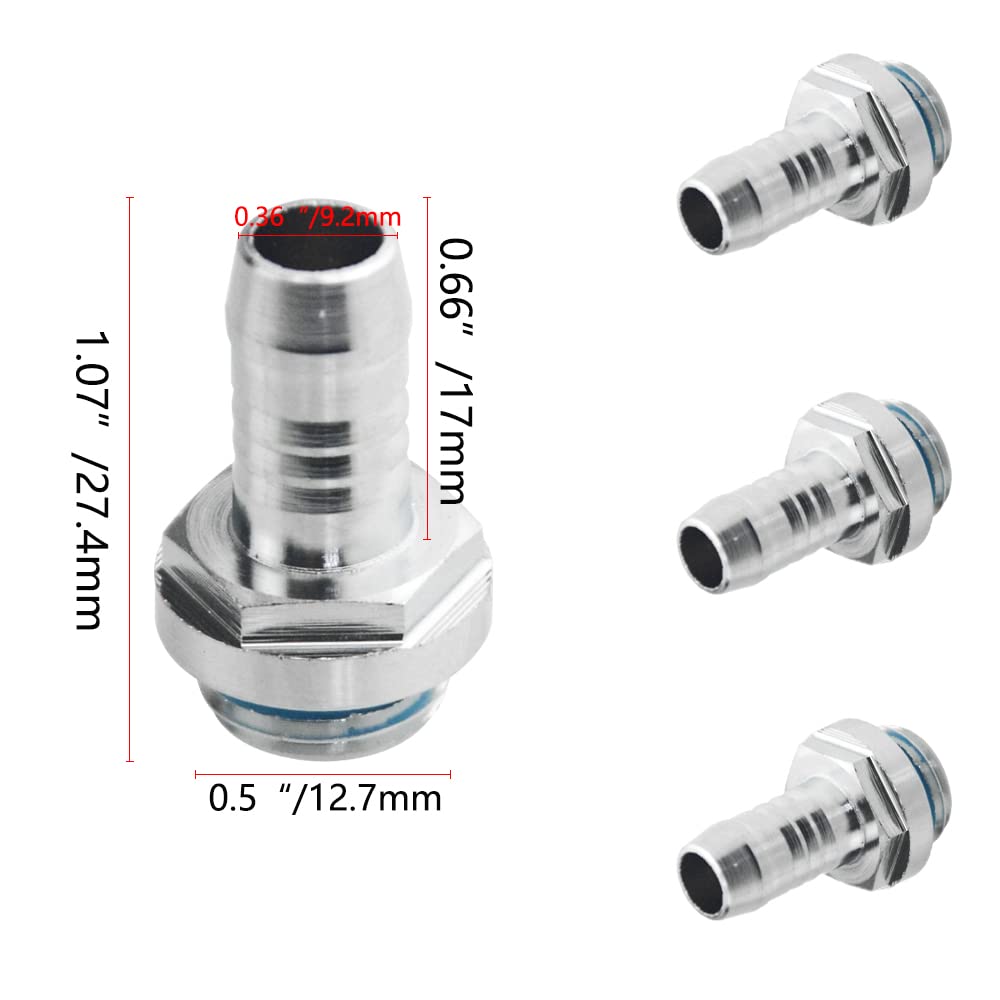 BXQINLENX Silver Chrome G1/4" to 7/16" Barb Fitting (Tubing ID 9.5MM) for Computer Water Cooling System Through Joint Straight Joint(4 PCS)
