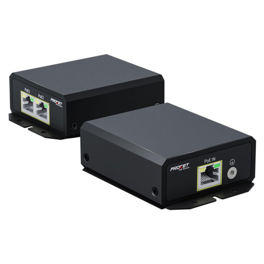 PROCET Gigabit PoE Extender, 1 in 2 Out Ethernet Splitter, 2×IEEE802.3at/PoE+ Output (Total 60W) & 1×IEEE802.3bt/PoE++ Input, 10/100/1000Mbps, IP40