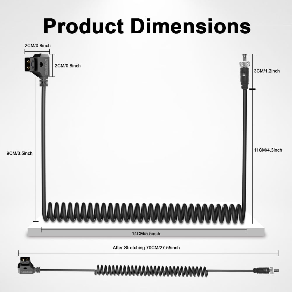 Alvin's Cables D-Tap to Locking DC Coiled Power Cable for Video Devices PIX E7 PIX E5 7 Touchscreen Display Hollyland Mars 400s