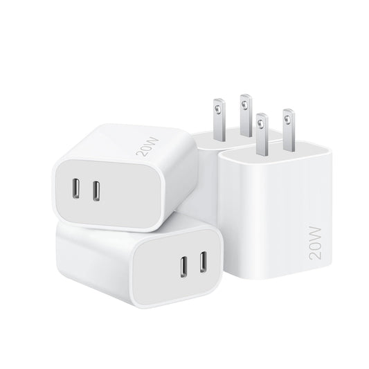 Dual-Port Type C Charger Fast Charging for iPhone 17, 4-Pack 20W USBC Wall Charger Plug for iPhone17/16/15