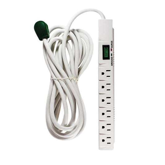 Go Green Power Inc. (GG-16315-15) 6 Outlet Surge Protector, 1200 Joules, White, 15 Ft Cord