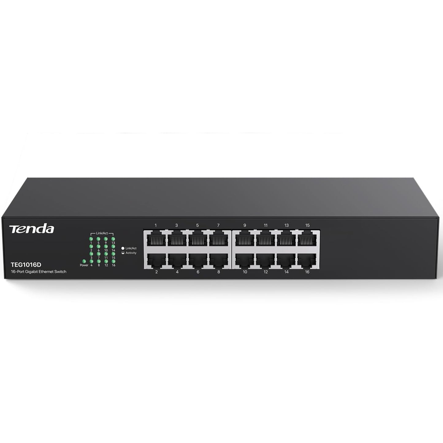 Tenda TEG1016D, Unmanaged 16 Port Gigabit Switch, Rackmount Ethernet Switch, Plug & Play, Fanless & Metal Design Network Switch, Limited Lifetime