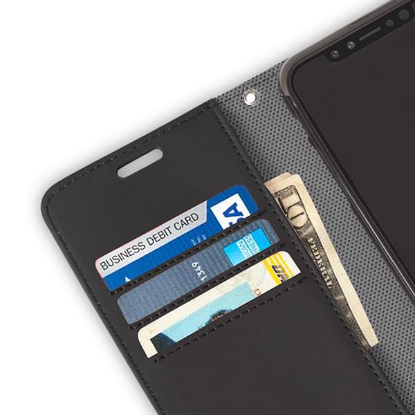 SafeSleeve Wallet Leather Case for iPhone 16e/17e EMF Blocker for Cell Phone with 3 Card Holder & Adjustable Stand - Magnetic Closure, and Magnetic