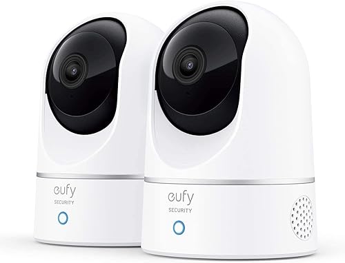 eufy Security, 2K Indoor Cam Pan & Tilt 2-Cam Kit, Plug-in Security Indoor Camera with Wi-Fi, IP Camera, Human & Pet AI, Voice Assistant