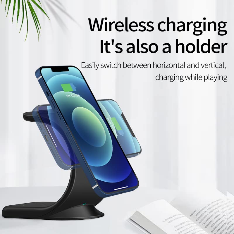 3 in 1 Magnetic Charging Station Compatible for iPhone 16 15 14 13 12 Pro/Max/Mini, for AirPods Pro/2, for iWatch 6/SE/5/4 with Sail Style Black