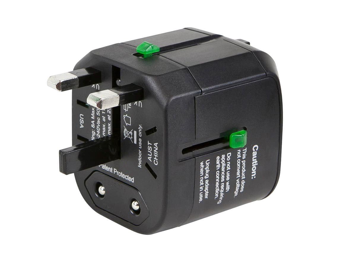 Monoprice Compact Cube Universal Travel Adapter, Supports International Power Outlets, Black