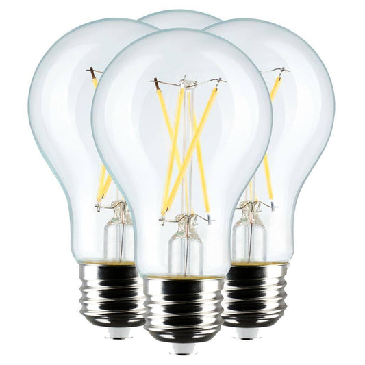 Satco 12462-8A19/CL/LED/E26/927/4PK/120V LED A19 Filament 4-Pack S12462 Victorian Style Antique Filament LED Light Bulb
