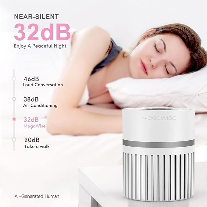 MEGAWISE EP1810 Air Purifier with Genuine HEPA Filter, Covers up to 215 sq ft, Designed for Dust, Pet Dander, and Odors
