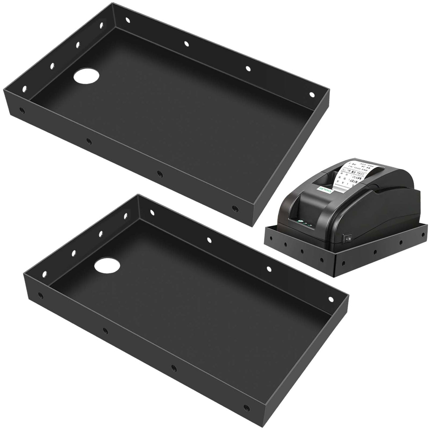 Ecliptica 2 Pack Printer Tray & Shelf for POS KDS Kitchen Thermal Printers, 10.24 x 6.5 Inch Wall or Edge Mount Shelf with 4 Mounting Holes Per Side