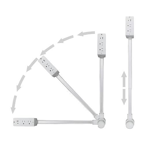 Extendable Power Strip with USB-A & USB-C, 2 Outlet Plug Extender with 180° Rotatable Plug, 22-27 Inch Retractable Outlet Extender Cord