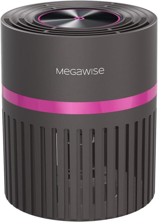 MEGAWISE Office Air Purifier with 3-in-1 HEPA Filter Desktop Air Cleaner for Smoke, Pet Dander, etc. HEPA Air Purifier for Home and Bedroom, 100%