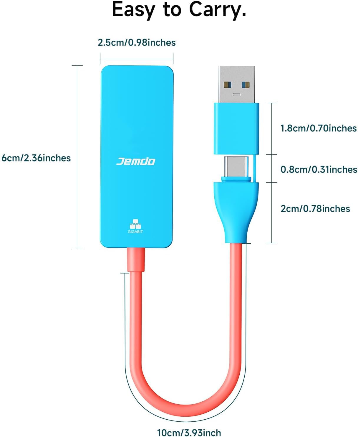 JEMDO Ethernet Adapter,1000Mbps with 2-in-1 USB C/USB 3.0?Gigabit RJ45 LAN Network Adapter?Compatible with Nintendo Switch?Laptop?MacBook?Mac