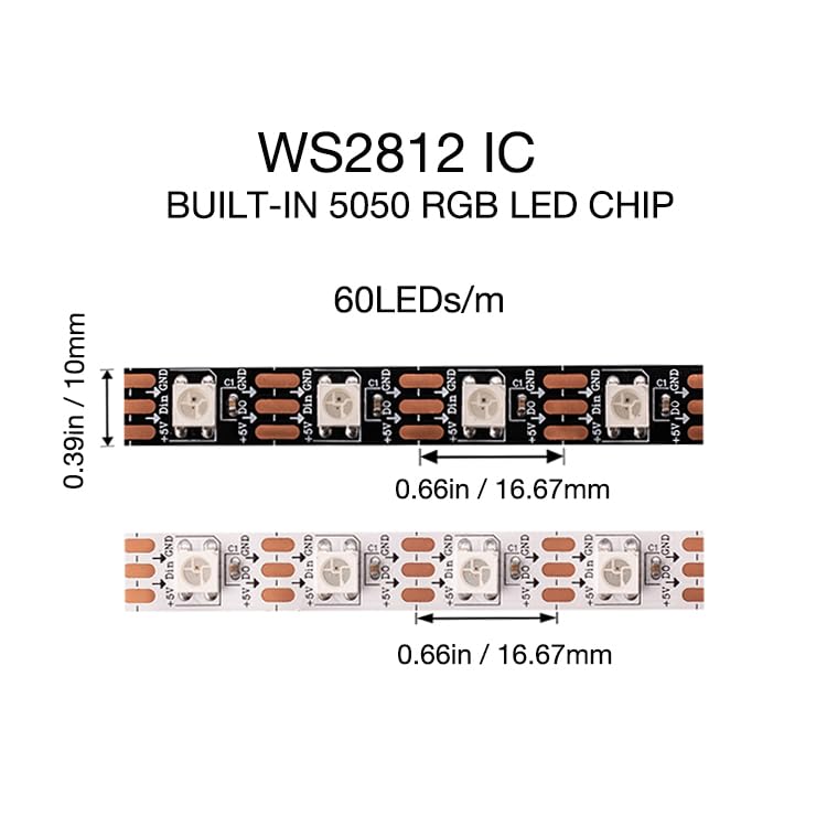 KWMSTPLT WS2812b 300Pixels 5M Individually Addressable LED Pixel Strip Programmable Full Dream Color SMD 5050 RGB Strip Rope Light DC 5V Waterproof