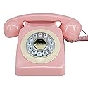 GHYTMTHOT Land Line Telephones for Home Old Fashioned Dial Button Phone, Used for Office Hotel and Home. (Pink)