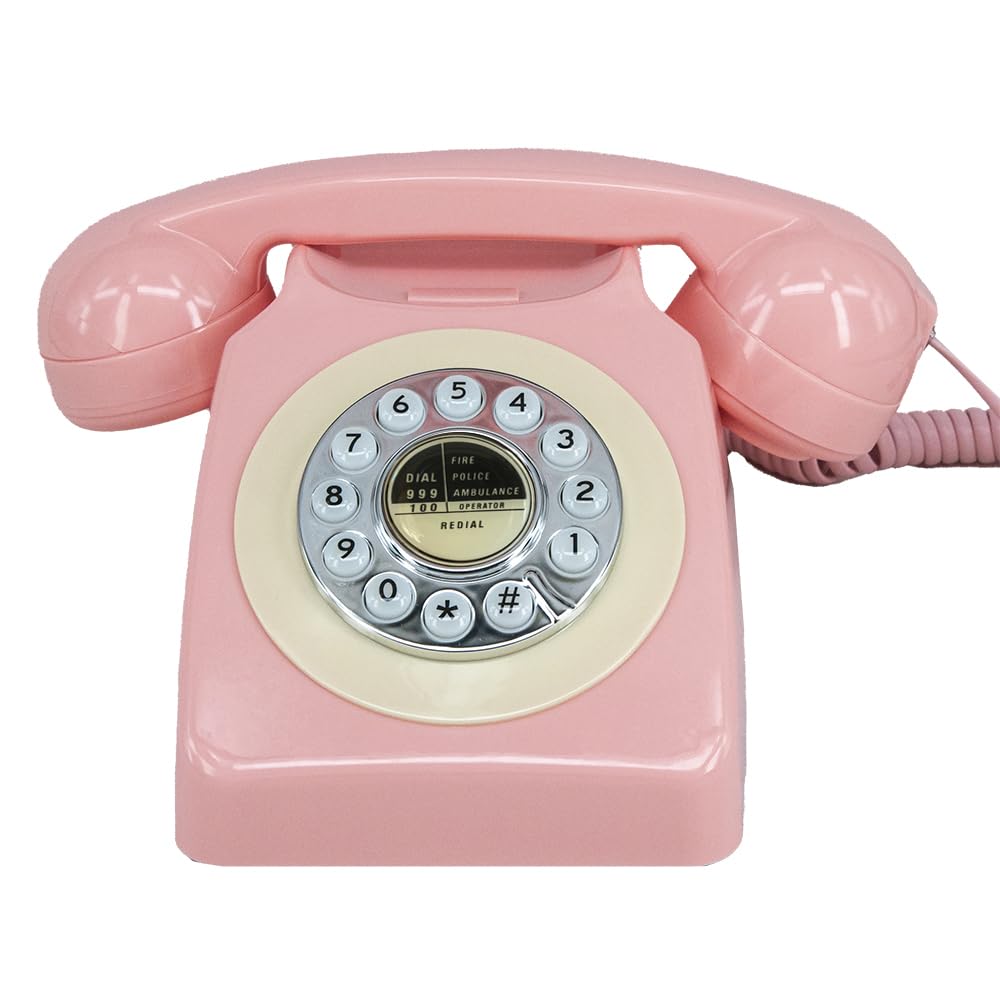 GHYTMTHOT Land Line Telephones for Home Old Fashioned Dial Button Phone, Used for Office Hotel and Home. (Pink)