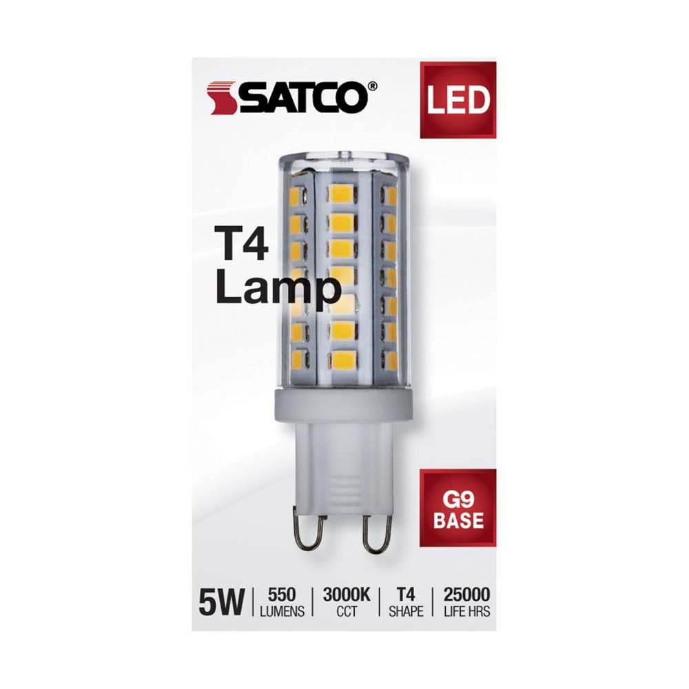 Satco S11234, G9 LED Bulb, T4, 3000K, Clear, Dimmable, Replacement Bulb, 5W