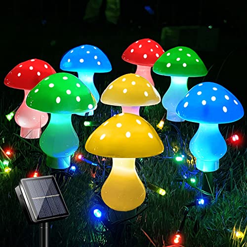 Upgraded Outdoor Solar Garden Lights, 8 Pack 50 LED Mushroom Outdoor 8 Modes 23ft Waterproof Solar Powered Landscape Cute Fairy String Light for Yard
