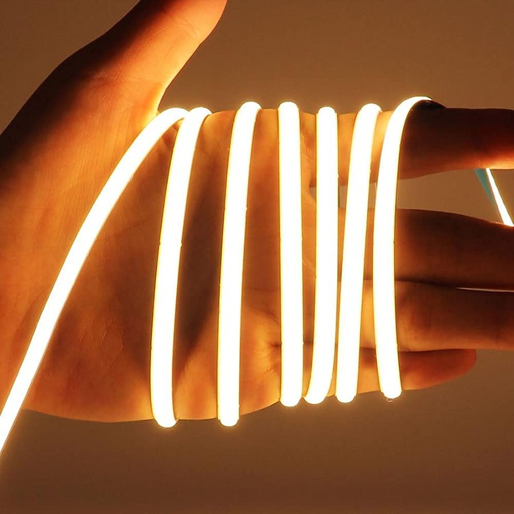 Kumax DC12v LED Strip Lighting, 5mm Width 1m Night Light, 480LEDsM Uniform Glow COB Bendable Tape Cutting Designed Rope Flexible Counter Light(Warm