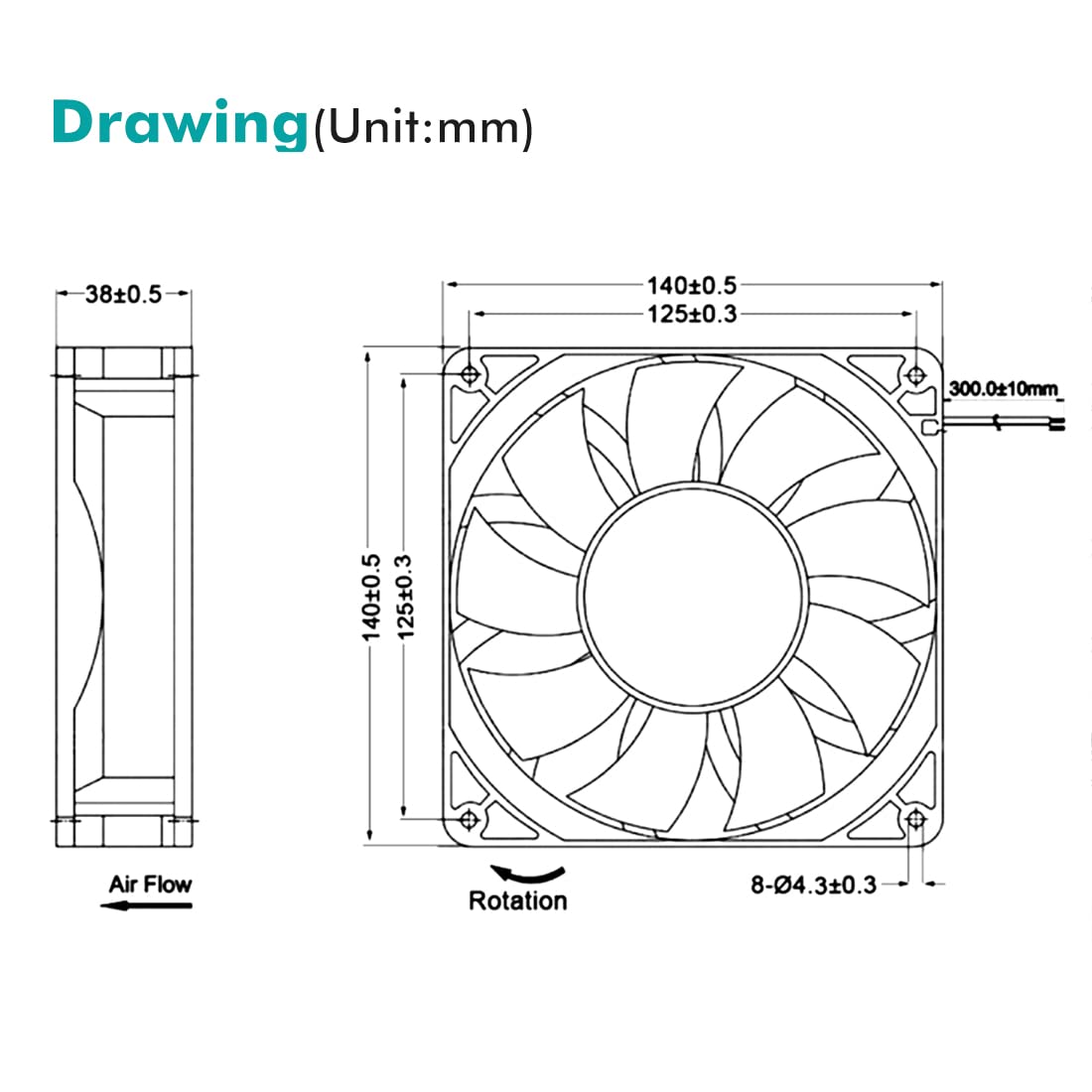 Wathai 140mm x 38mm Case Fan 12V Exhaust Fan Dual Ball High Airflow 220CFM 3000RPM DC High Static Pressure CFM Fan for DIY Project Ventilation Cooling