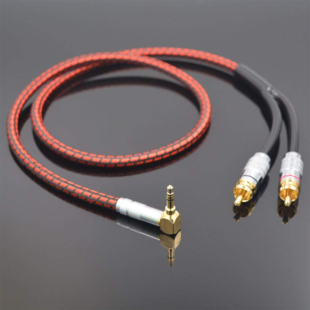 Primda Audio Cable Stereo 3.5mm Male to 2 RCA Male Red for Smartphone, MP3,CD, Tablets, Speakers,Home Theater,HDTV (Right Angle 3.5mm (3 Feet))