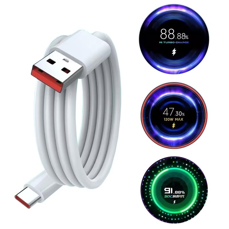 Turbo Charge Cable for Xiaomi. USB Cable 6A Fast Charging 120W Max, USB C Cable Data Transfer 480 Mbps for Android. USB C Cable 67W 6A for Mi 11