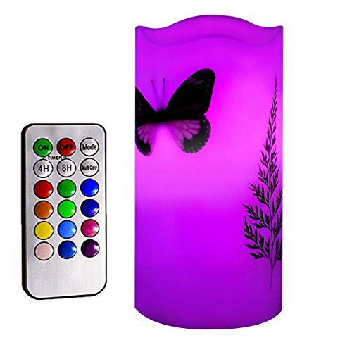 Kelake Flameless LED Candles with 18-Key Remote Timer 5 inch Tealight Butterfly and Plant Decor Wax Electric Candle Lights 12 Color Changing