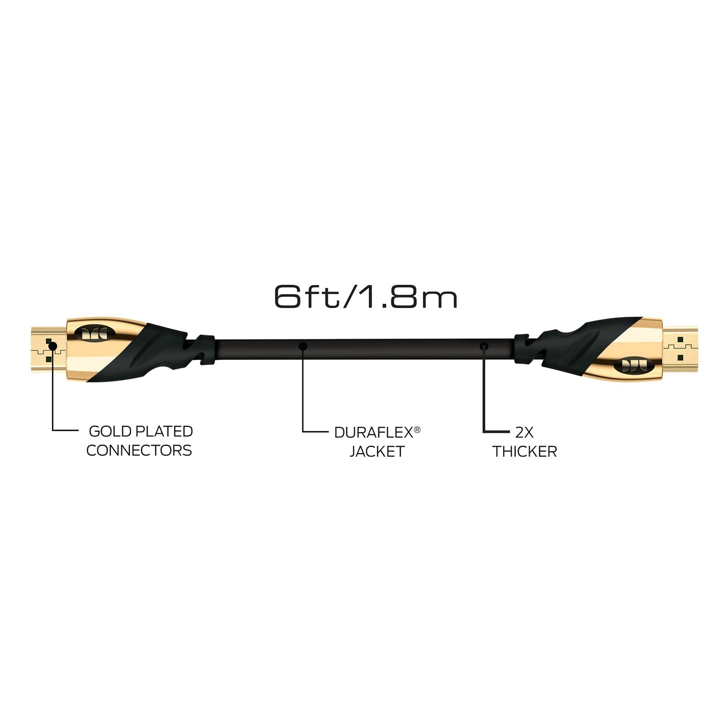 Monster 6 ft UHD Gold HDMI Cable, Supports 4K Resolution, Speeds of 60 Hz and 21 Gigabytes per Second, Compatible with OLED and QLED TVs
