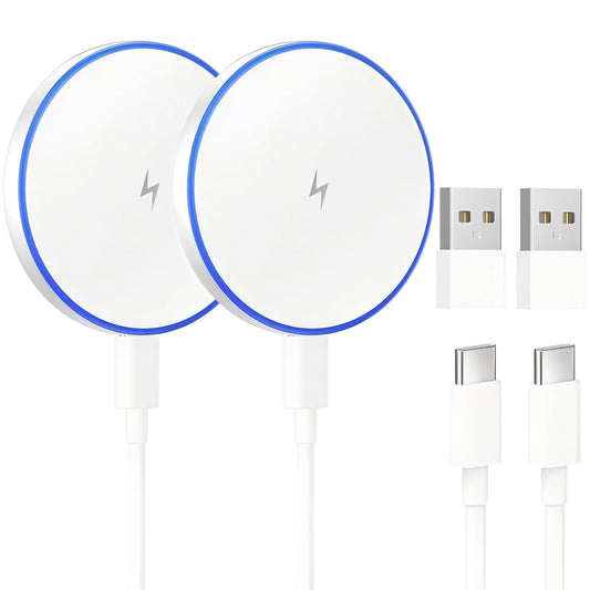 Wireless Charger 2Pack 15W Magnetic Wireless Charger Fast Charging Pad with 4FT USB C Cable & USB-C/A Ports Compatible with iPhone 17/16/15/14/13/12