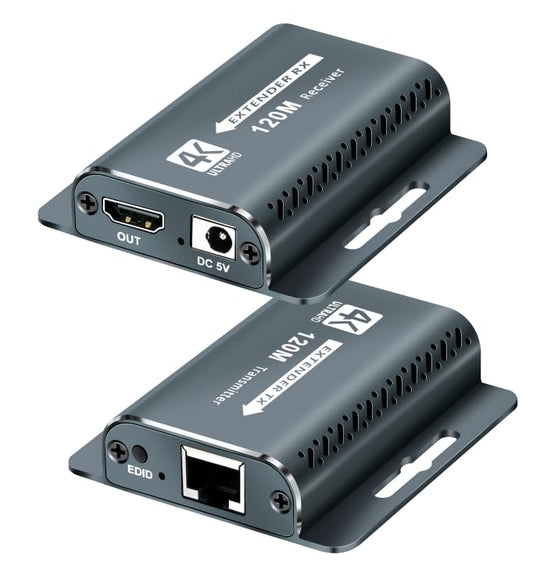 NKZKN HDMI Extender 400FT/120M with POC 1080P@60Hz 3D HDMI Repeater HDMI to RJ45 to HDMI Extender Converter by UTP Cat5e/6/7 OFC Cable with 5V Power