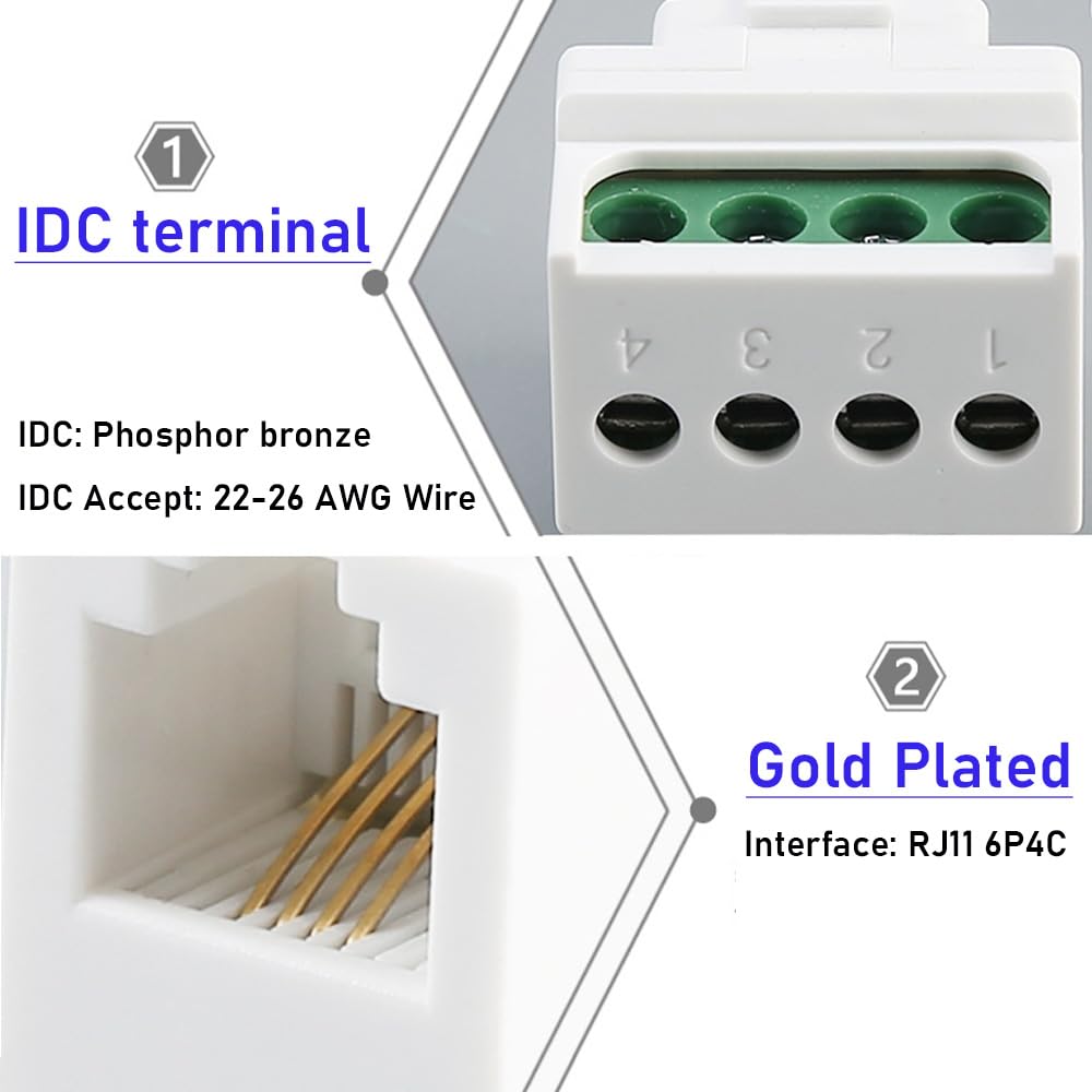 Jienk 5PCS RJ11 6P4C CAT3 Telephone Keystone Jack with 4Pin Screw Terminal Breakout Board, RJ11 Female Jack to 4Pin Screw Connector for Telephone