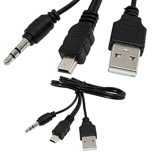 ThtRht 2 Pack Mini USB Audio Cable with USB 2.0 Charging Power Supply Cord to Mini B Male and 3.5mm Jack Plug AUX Connection for iHome IH60 IH61 IH59