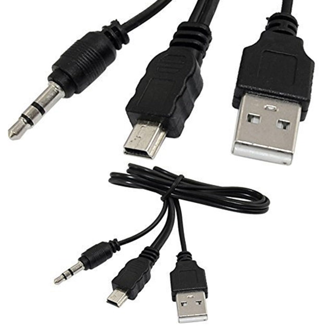 ThtRht 2 Pack Mini USB Audio Cable with USB 2.0 Charging Power Supply Cord to Mini B Male and 3.5mm Jack Plug AUX Connection for iHome IH60 IH61 IH59