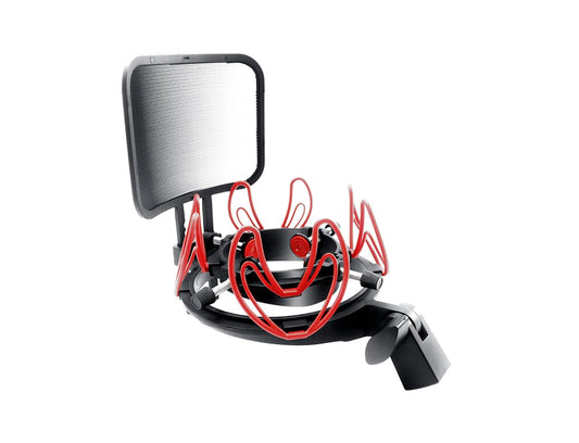 SUUNTOK Microphone Shock Mount with Pop Filter Universal Shock Stand for Microphones Size at 21-62mm Anti-Vibration Mic Holder Clip Compatible with