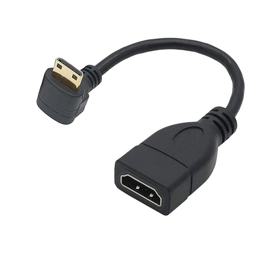 Tivid mini hdmi 90 Degree Adapter Right Angle mini hdmi Male to HDMI Female Cable Adapter Connector Support 1080P Full HD, 3D (0.15m, Downward Angle).