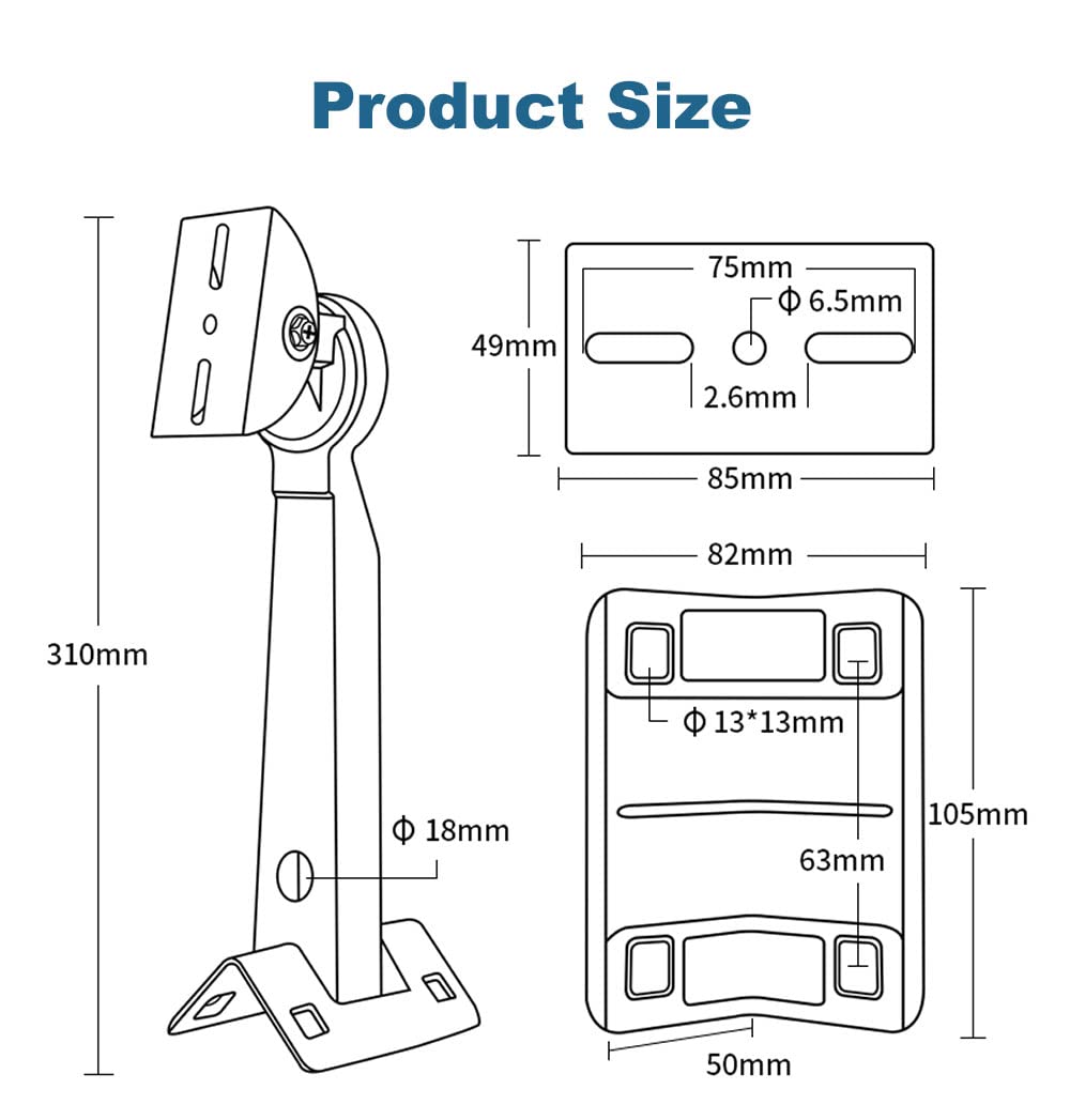 V-Fiabilidad 11.8'' (300mm) Heavy Duty CCTV Camera Mount Bracket - Weatherproof Pole/Wall/Corner Mount, Adjustable 90° Tilt for Bullet/PTZ/Dome IP