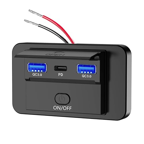 HAOQUOOU 12V USB Socket Panel Wall Mounted PD 3.0 30W and QC 3.0 18W Ports for Car, 12 Volt USB Cigarette Lighter Replacement Charger Socket Panel