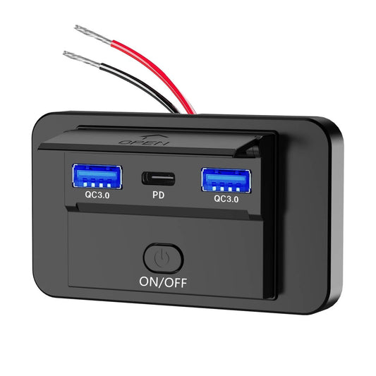 HAOQUOOU 12V USB Socket Panel Wall Mounted PD 3.0 30W and QC 3.0 18W Ports for Car, 12 Volt USB Cigarette Lighter Replacement Charger Socket Panel