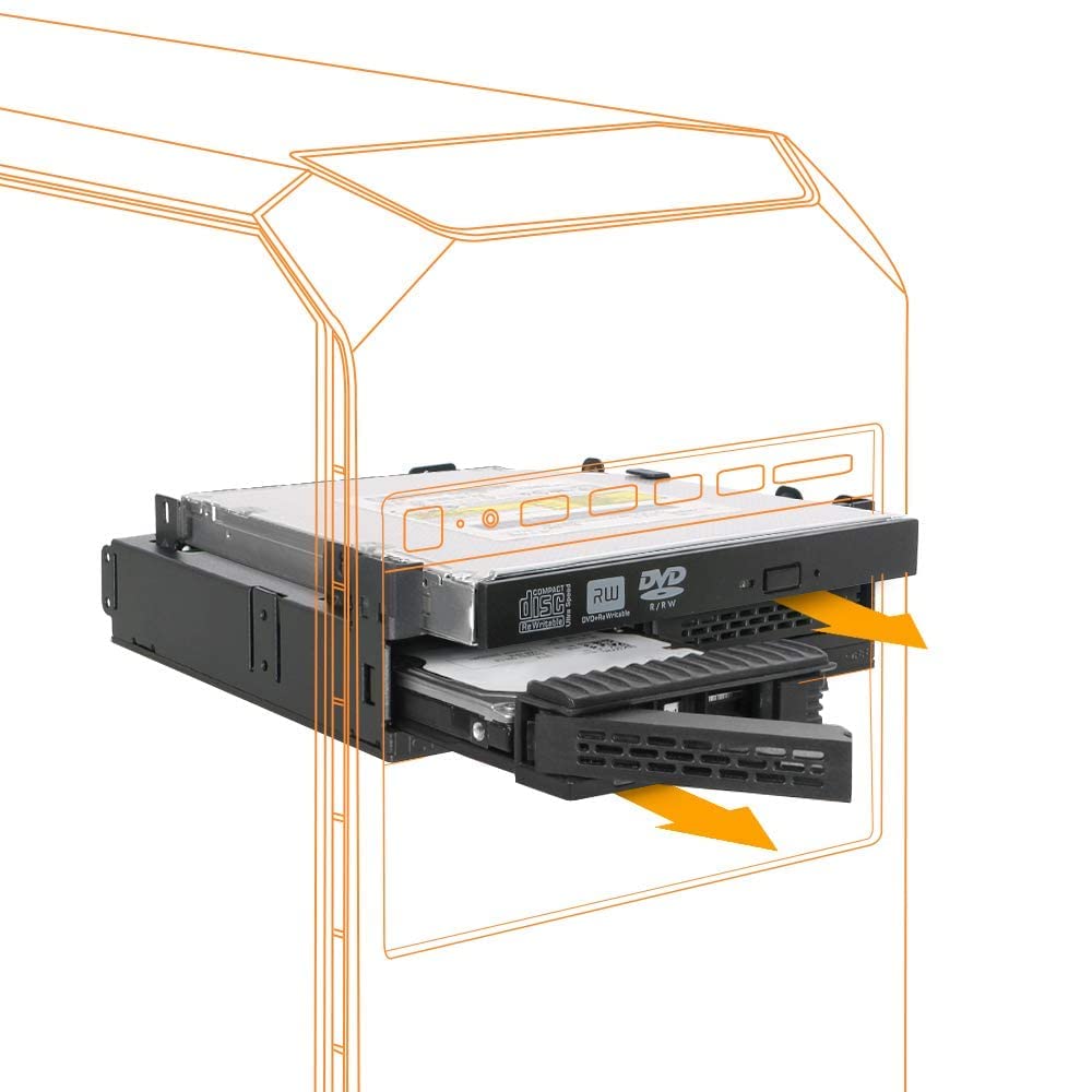 ICY DOCK 2 Bay 2.5 SAS/SATA HDD/SSD Mobile Rack Enclosure + Ultra Slim/Slim CD DVD-ROM Optical Drive Slot for 5.25 Bay | ExpressCage MB732SPO-B