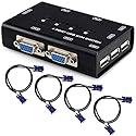 USB VGA KVM Switch with 4 Cables, 4 Port Selector Switcher for 4PC Sharing One Video Monitor and 3 USB Devices, Keyboard, Mouse, Scanner, Printer