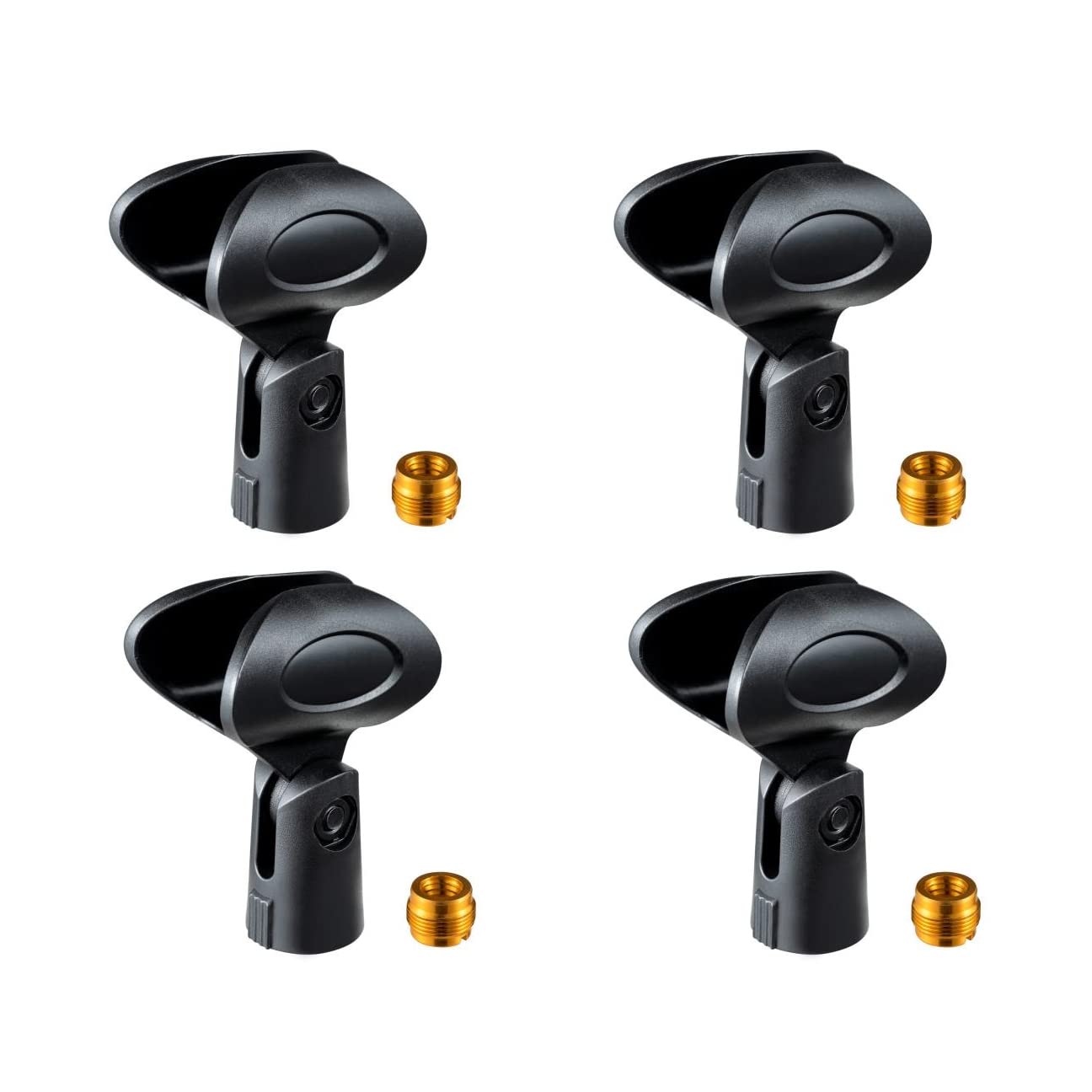 Rannsgeer Universal Microphone Clip Holder 4-Pack - Soft Flexible Mic Clamp with 5/8" to 3/8" Metal Nut Adapters, Break-Resistant Design for Handheld