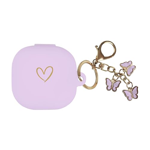 AIIEKZ Compatible with Samsung Galaxy Buds FE/ 2 / Buds Pro/Buds Live/Buds 2 Pro, Soft Silicone Case with Gold Heart Pattern with Cute Butterfly