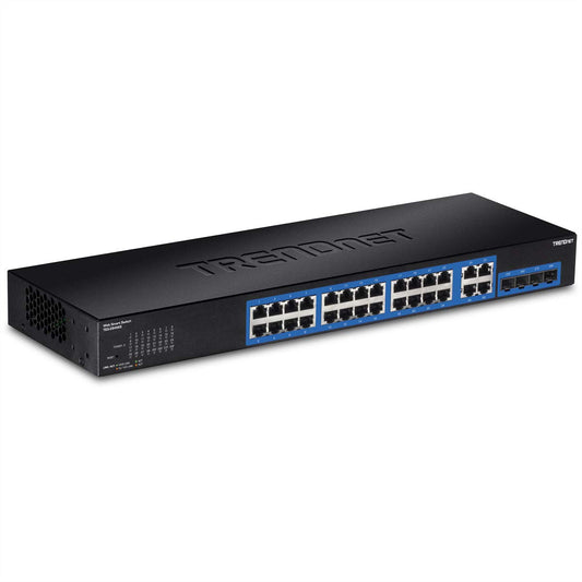 TRENDnet 28-Port Gigabit Web Smart Switch, 24 x Gigabit Ports, 4 x Shared Gigabit Ports (RJ-45/SFP), VLAN, QoS, LACP, IPv6, 56Gbps Switching Capacity
