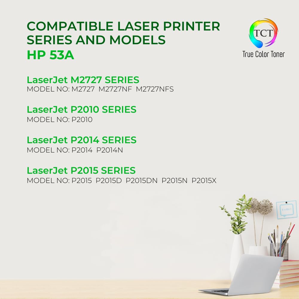 TCT 53A Toner Cartridge 2 Pack - Compatible Replacement for HP 53A Q7553A Black Works with HP LaserJet P2014 P2014N P2015D P2015N P2015DN Printers