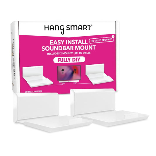 HangSmart TV Soundbar Mount NO Stud & NO Drill Easy Install, DIY Universal Sound Bar Wall Mount Bracket, Holds up to 50LBS, Adjustable fits Most
