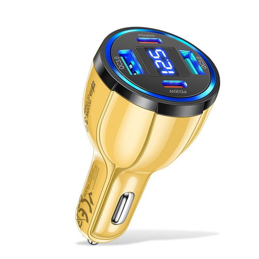USB C Car Charger Adapter with Voltmeter Compatible with iPhone, Android, Samsung, iPad Pro, PD30W &QC3.0 Multi Port Fast Charging (Yellow)
