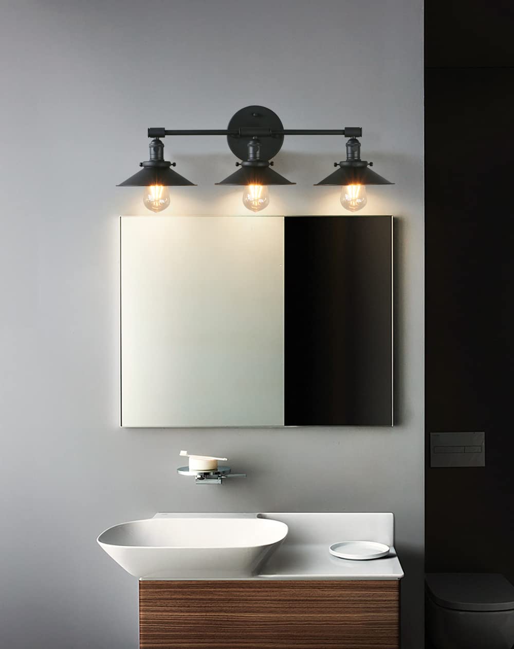 Phansthy Bathroom Vanity Light Fixtures, 3 Light Wall Sconces Lighting with 7.9" Black Metal Shade, Wall Lights for Mirror, Kitchen, Living Room
