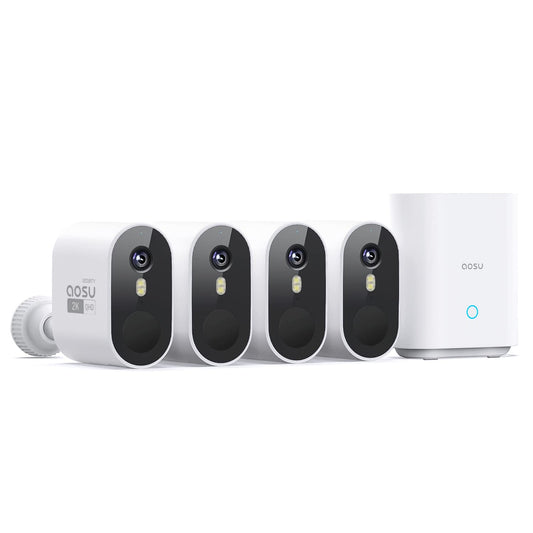 aosu Security Cameras Outdoor Wireless, 4-Cam-Kit, 166° Ultra-Wide-Angle, Battery Powered, No Subscription Required, Home Security Cameras System
