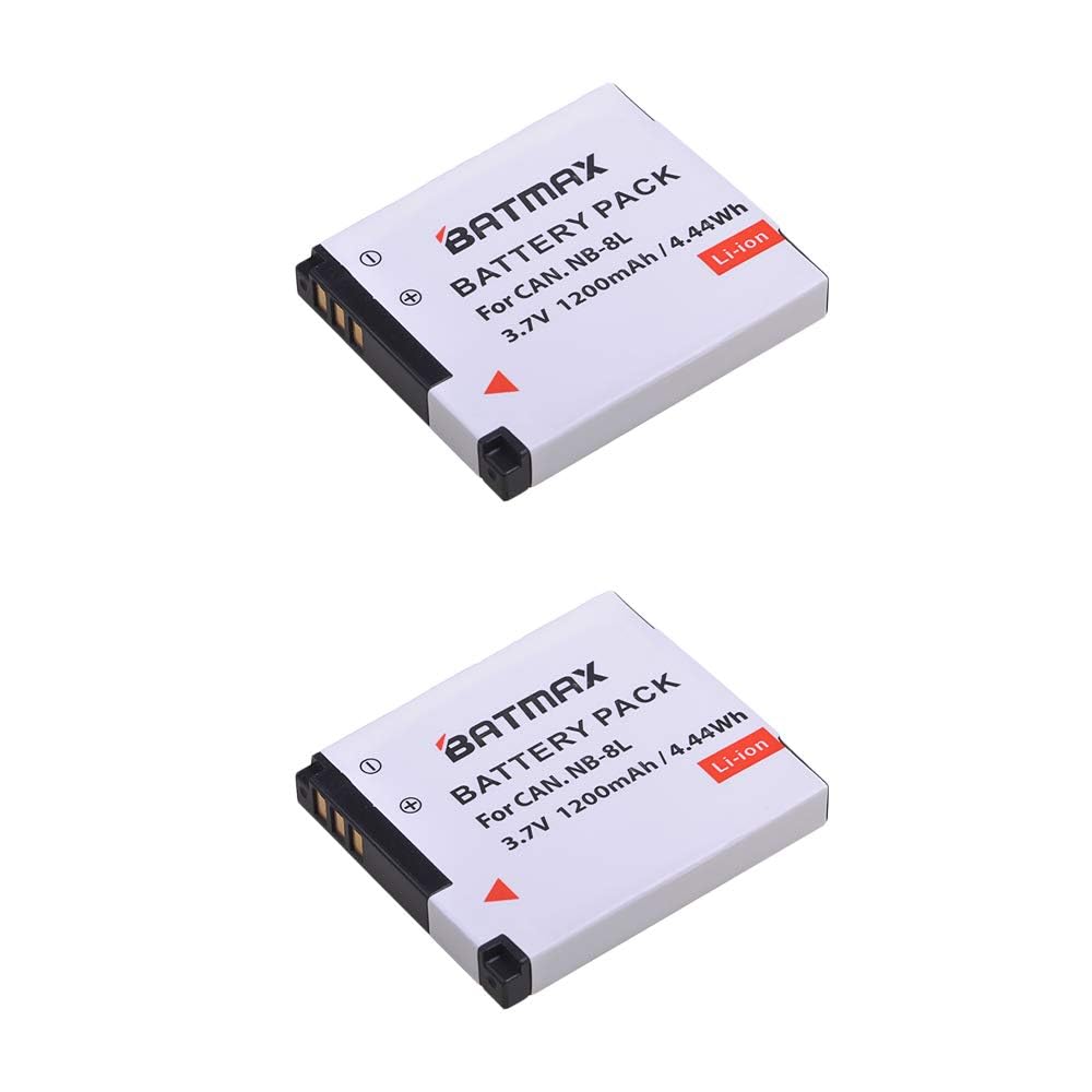 Batmax 2Pcs 1200mAh NB-8L Batteries + Charger Kits for Canon PowerShot A2200 is,A3000 is,A3100 is,A3200 is,A3300 is Digital Cameras